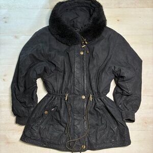 Women’s Skea Paris Vail Vintage Black Ski Zip-Up Jacket Faux Fur Trim Size 10